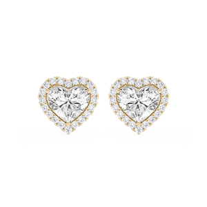 Heart Lab Grown Diamond Four Prong Basket Halo Stud Earrings