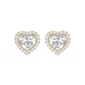 Heart Lab Grown Diamond Four Prong Basket Halo Stud Earrings