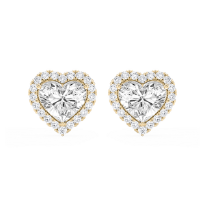 Heart Lab Grown Diamond Four Prong Basket Halo Stud Earrings