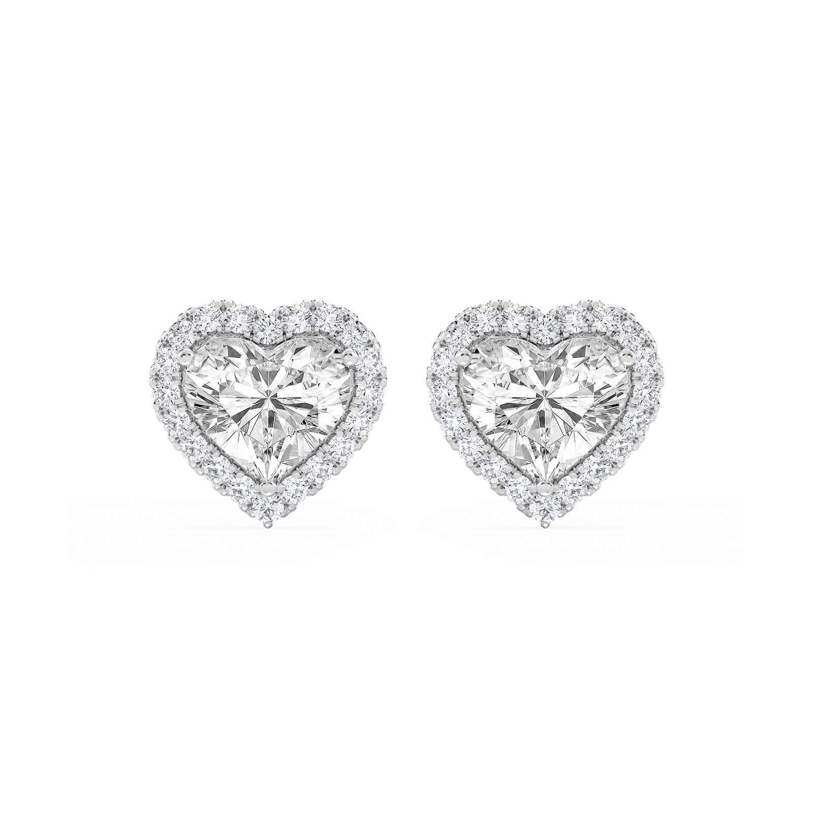 Heart Lab Grown Diamond Four Prong Basket Halo Stud Earrings