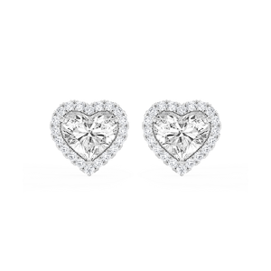 Heart Lab Grown Diamond Four Prong Basket Halo Stud Earrings