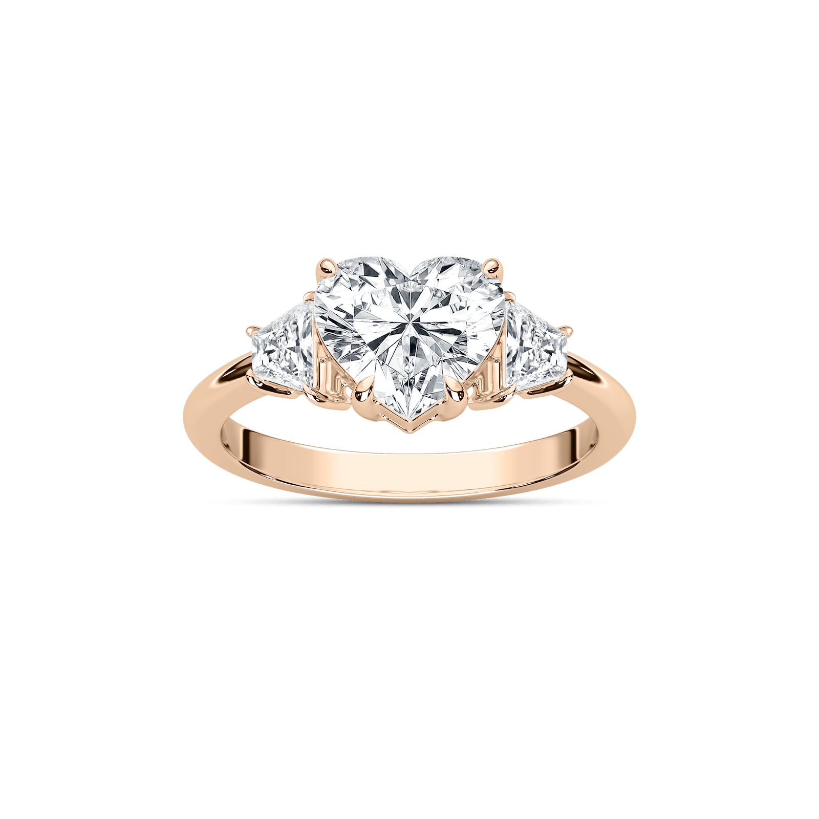 Estella Heart Lab Grown Diamond with Trapezoid Sides Three Stone Engagement Ring