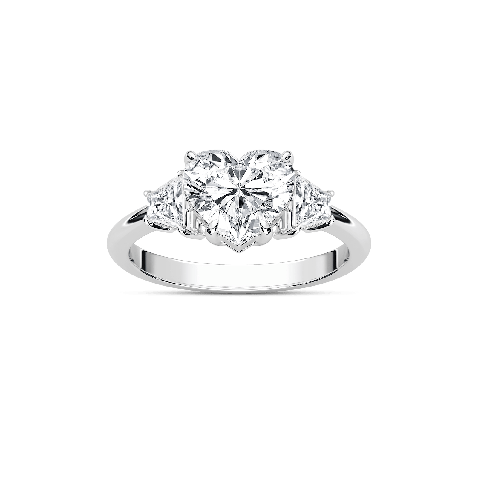 Estella Heart Lab Grown Diamond with Trapezoid Sides Three Stone Engagement Ring