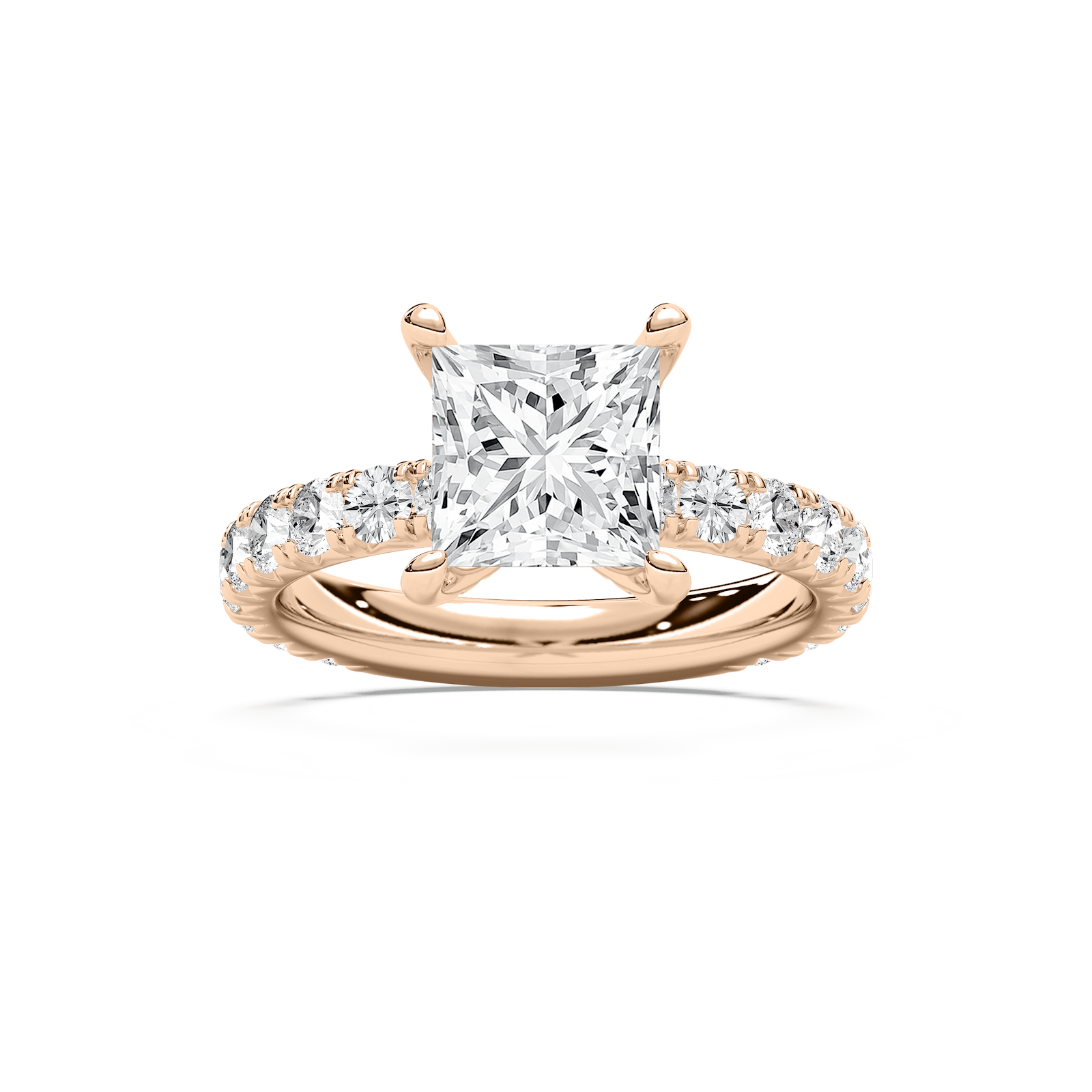 Heidi 3 ¾ ctw Princess Lab Grown Diamond Decorative Prong Side Stone Engagement Ring