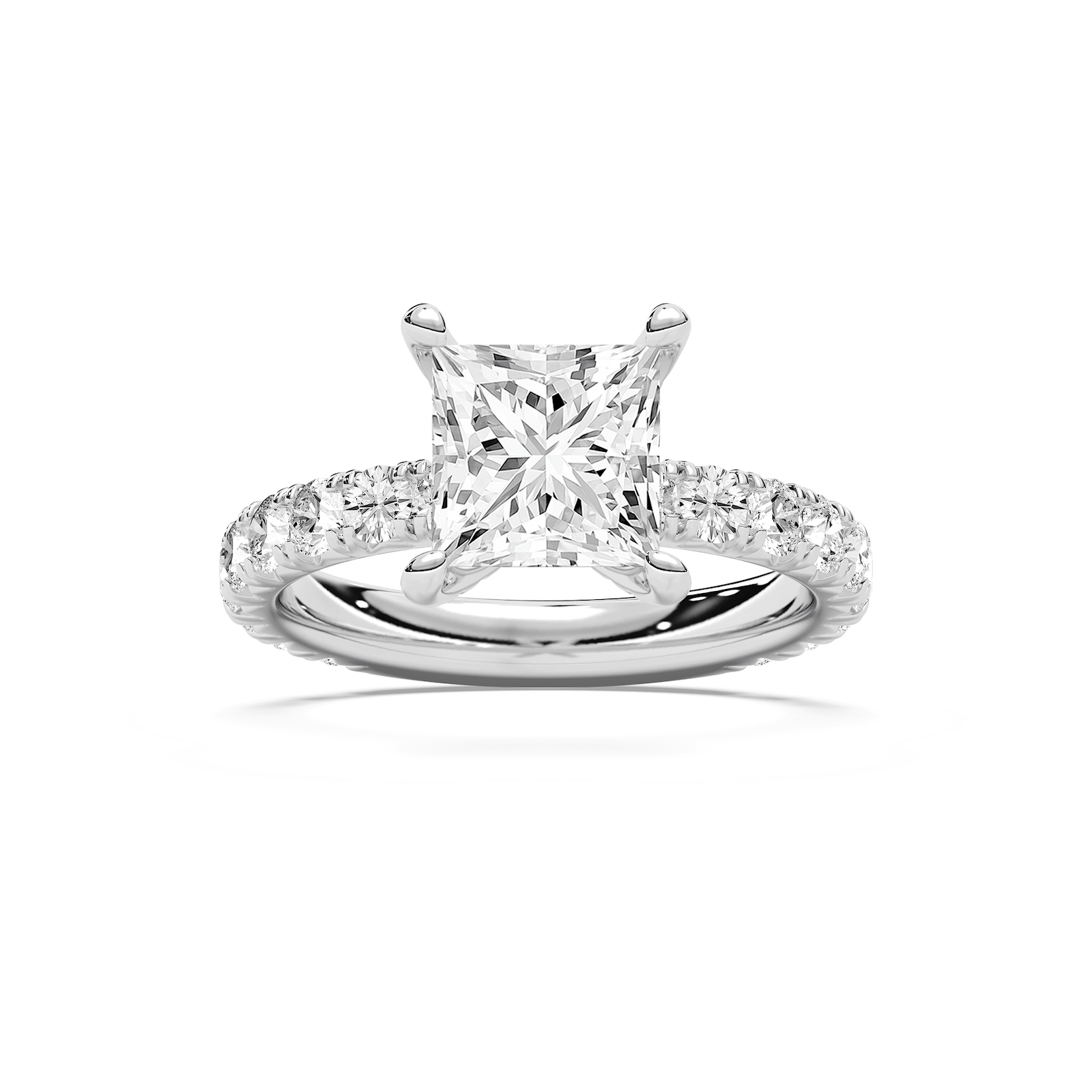 Heidi 3 ¾ ctw Princess Lab Grown Diamond Decorative Prong Side Stone Engagement Ring