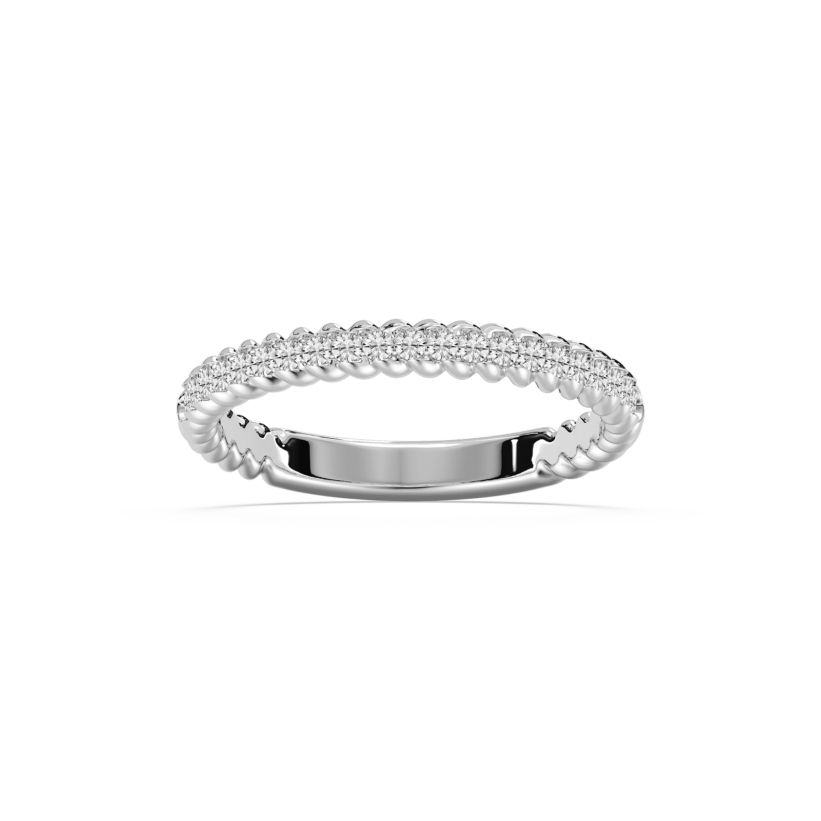 Helix Wedding Band featuring diamond accented rope detailing shown in recycled 14K white gold | Helix wedding band diamond accented rope detailed recycled 14K white gold