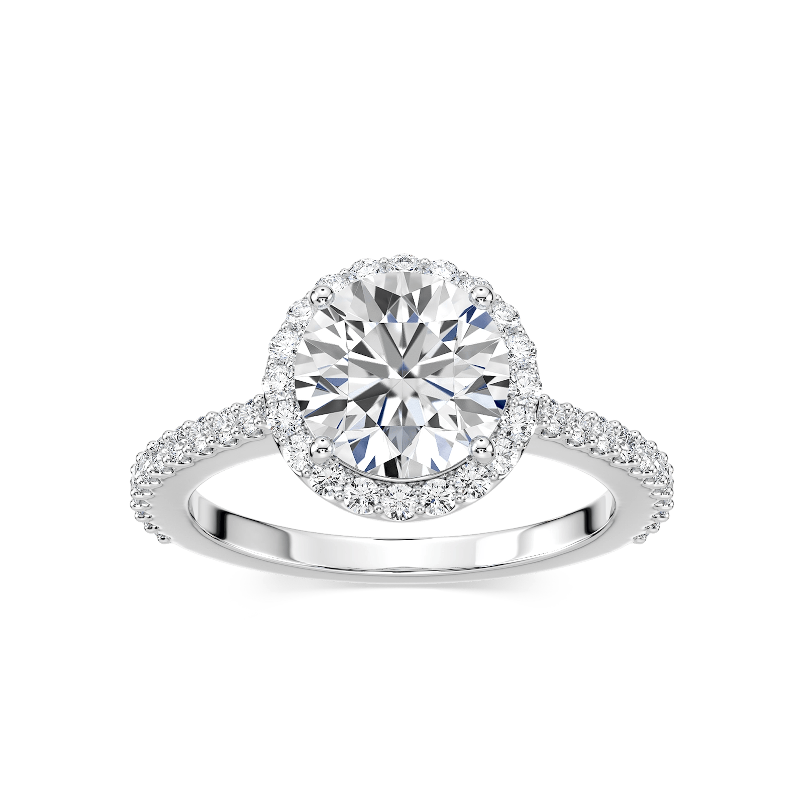 Shown with 1ct Pear Cut Lab Grown Diamond in 14k White Gold|Beautiful diamond accented halo tear drop engagement ring with 1ct pear cut lab grown diamond in 14k white gold