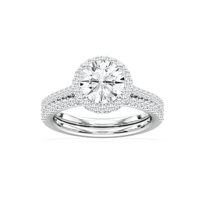 Zoey Lab Grown Diamond Halo Shared Prong Wedding Set