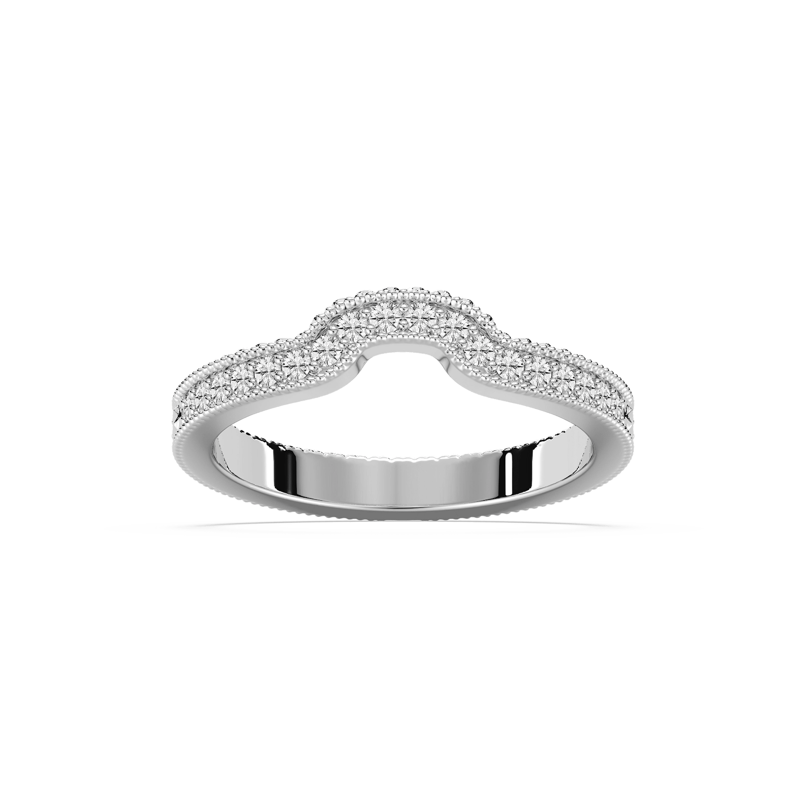 Curved diamond accented filigree detailed wedding band in recycled 14K white gold to match the Honey Engagement ring | Curved diamond accented filigree detailed wedding band in recycled 14K white gold to match the Honey Engagement ring