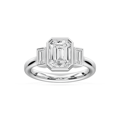 Imara 2 ½ ctw Emerald Lab Grown Diamond Bezel Set Three Stone Engagement Ring