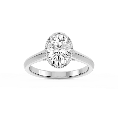 Jane Oval Lab Grown Diamond Milgrain Bezel Side Stone Engagement Ring