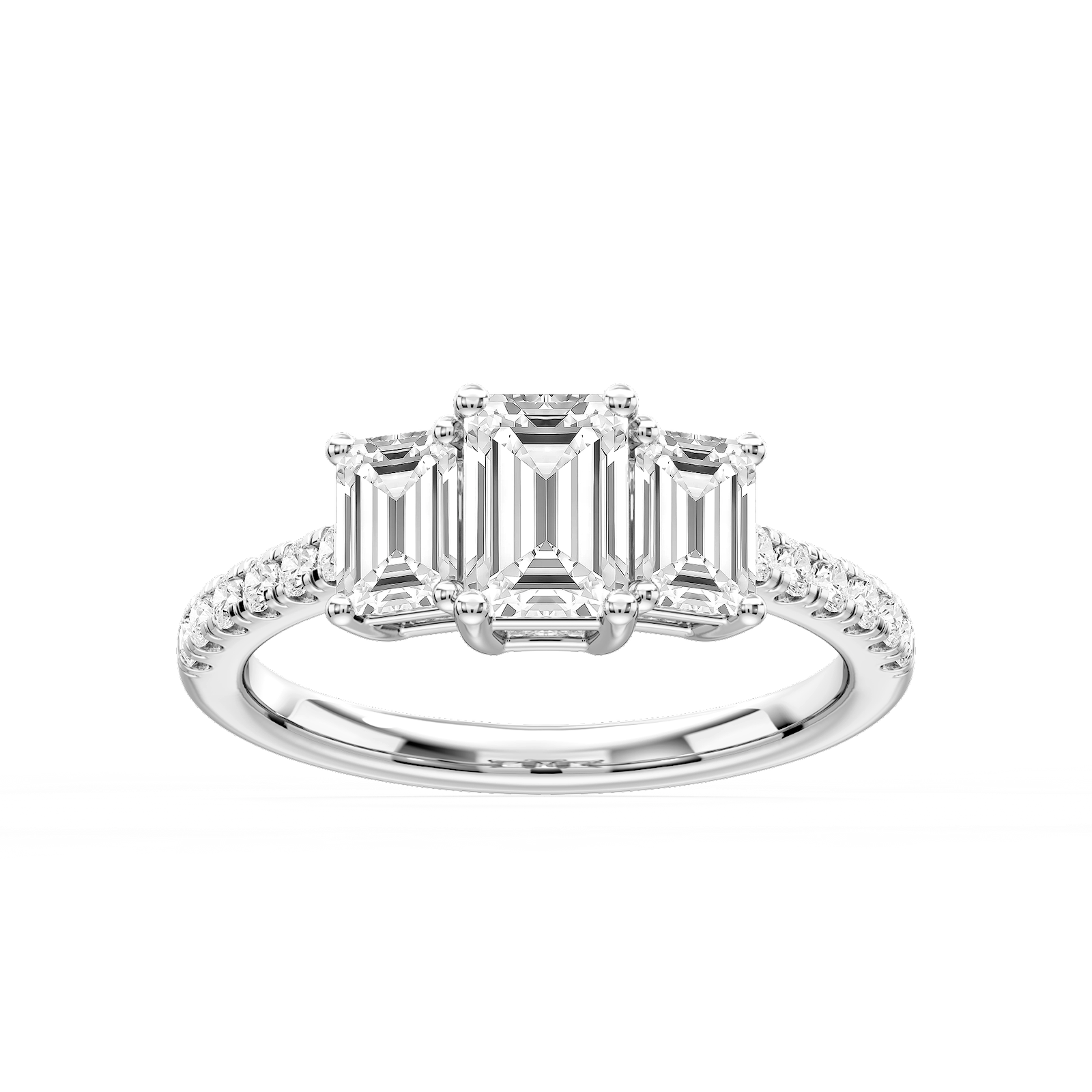 Jeanette Emerald Lab Grown Diamond Pave Three Stone Engagement Ring
