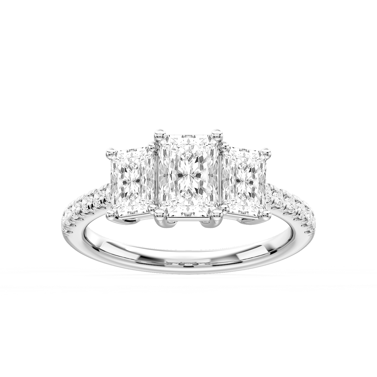 Jeanette Radiant Lab Grown Diamond Pave Three Stone Engagement Ring