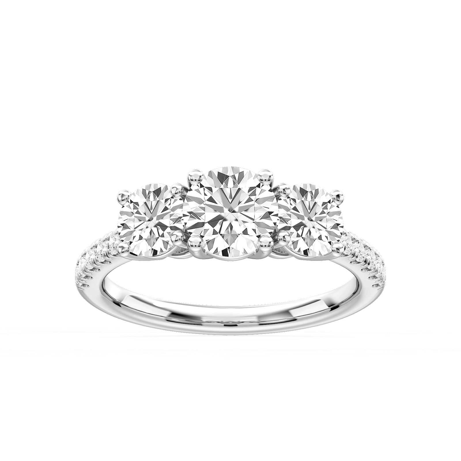 Jeanette Round Lab Grown Diamond Pave Three Stone Engagement Ring