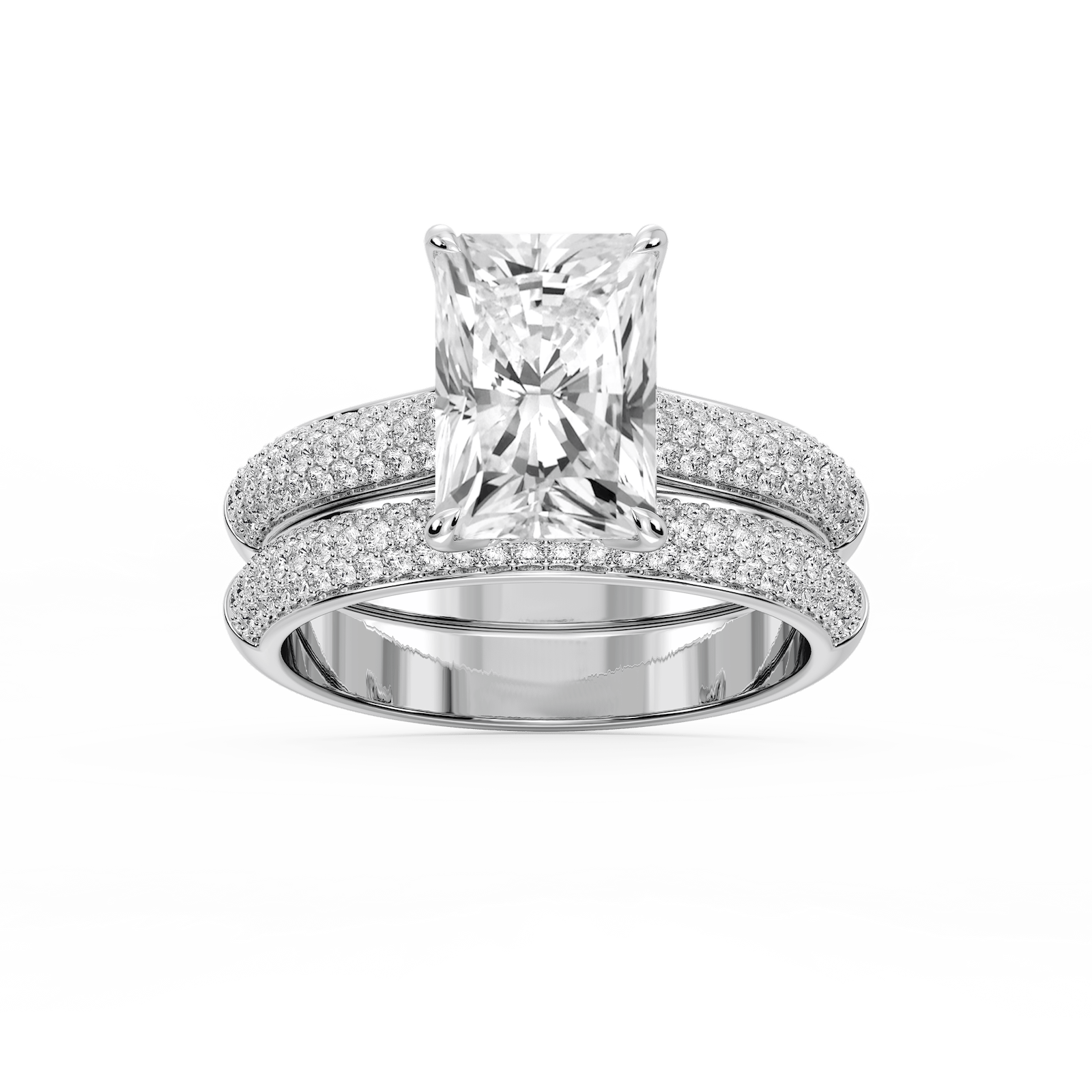 Joelle Radiant Lab Grown Diamond Pave Scooped Hidden Halo Wedding Set