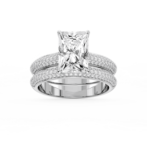 Joelle Radiant Lab Grown Diamond Pave Scooped Hidden Halo Wedding Set