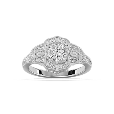 Kalina Cushion Lab Grown Diamond Vintage Side Stone Engagement Ring