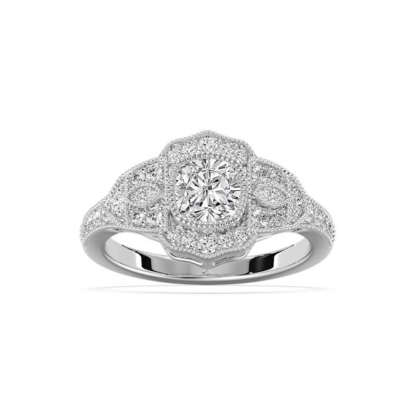 Kalina Cushion Lab Grown Diamond Vintage Side Stone Engagement Ring