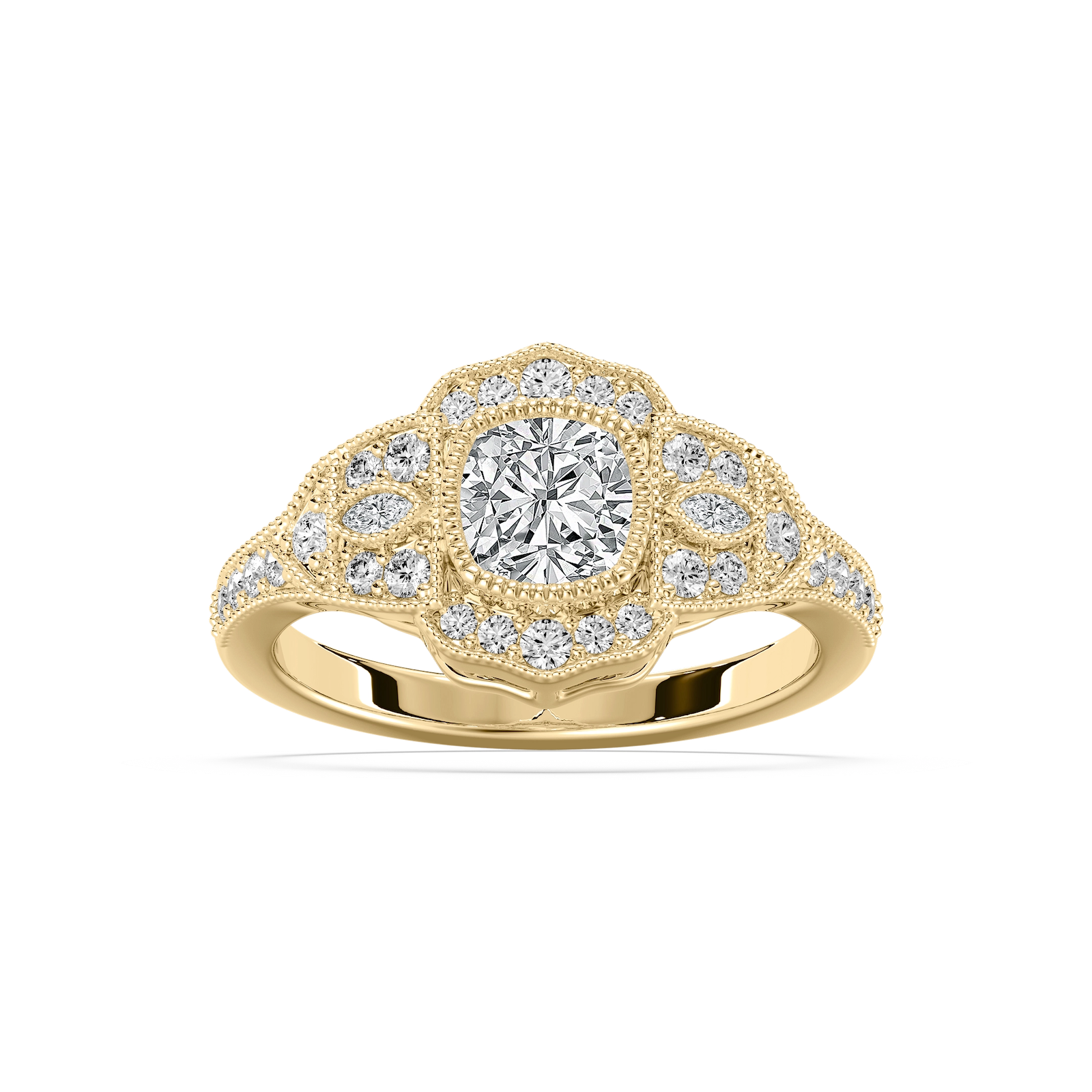 Kalina Cushion Lab Grown Diamond Vintage Side Stone Engagement Ring