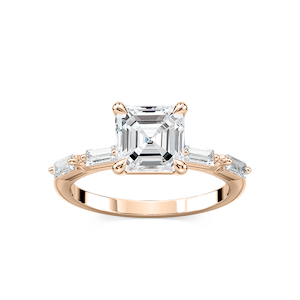 Kira Asscher Lab Grown Diamond Spaced Baguette Side Stone Engagement Ring