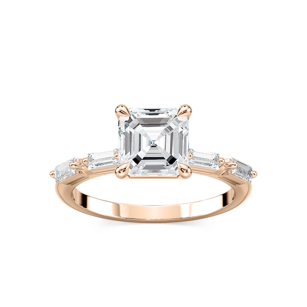 Kira Asscher Lab Grown Diamond Spaced Baguette Side Stone Engagement Ring