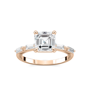 Kira Asscher Lab Grown Diamond Spaced Baguette Side Stone Engagement Ring