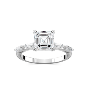 Kira Asscher Lab Grown Diamond Spaced Baguette Side Stone Engagement Ring