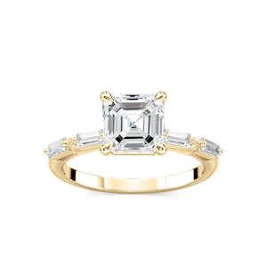 Kira Asscher Lab Grown Diamond Spaced Baguette Side Stone Engagement Ring