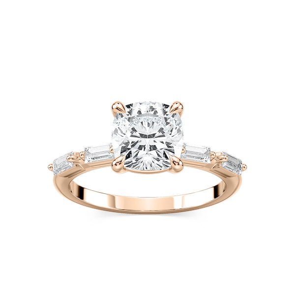 Kira Cushion Lab Grown Diamond Spaced Baguette Side Stone Engagement Ring