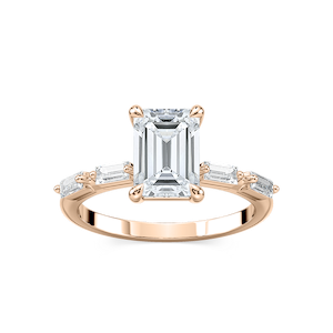 Kira Emerald Lab Grown Diamond Spaced Baguette Side Stone Engagement Ring