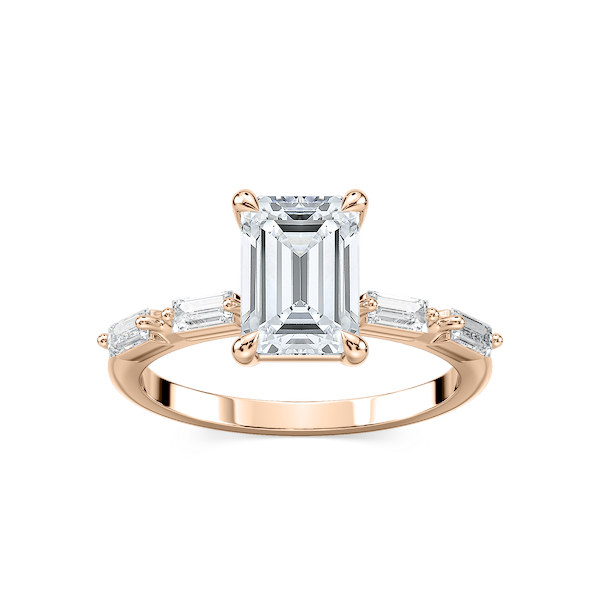 Kira Emerald Lab Grown Diamond Spaced Baguette Side Stone Engagement Ring