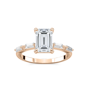 Kira Emerald Lab Grown Diamond Spaced Baguette Side Stone Engagement Ring