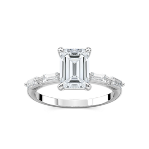 Kira Emerald Lab Grown Diamond Spaced Baguette Side Stone Engagement Ring