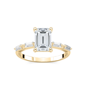 Kira Emerald Lab Grown Diamond Spaced Baguette Side Stone Engagement Ring