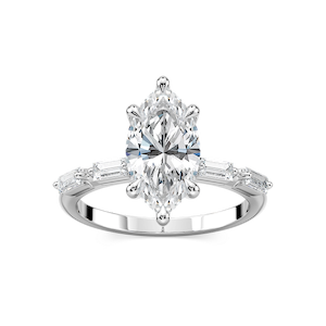 Kira Marquise Lab Grown Diamond Spaced Baguette Side Stone Engagement Ring