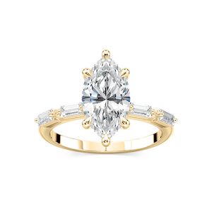 Kira Marquise Lab Grown Diamond Spaced Baguette Side Stone Engagement Ring