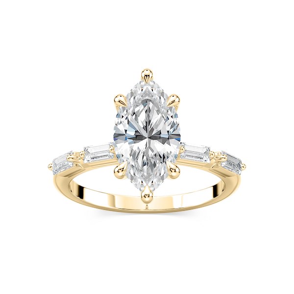 Kira Marquise Lab Grown Diamond Spaced Baguette Side Stone Engagement Ring