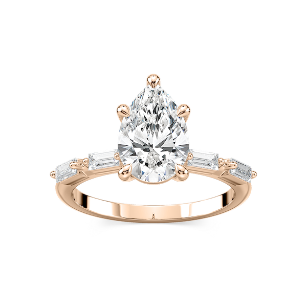 Kira Pear Lab Grown Diamond Spaced Baguette Side Stone Engagement Ring