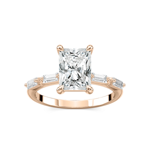 Kira Radiant Lab Grown Diamond Spaced Baguette Side Stone Engagement Ring