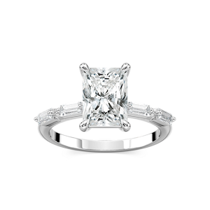 Kira Radiant Lab Grown Diamond Spaced Baguette Side Stone Engagement Ring