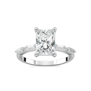 Kira Radiant Lab Grown Diamond Spaced Baguette Side Stone Engagement Ring