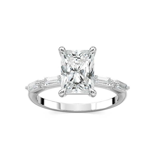 Kira Radiant Lab Grown Diamond Spaced Baguette Side Stone Engagement Ring