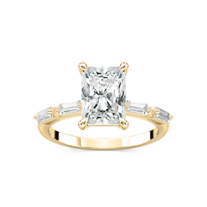 Kira Radiant Lab Grown Diamond Spaced Baguette Side Stone Engagement Ring