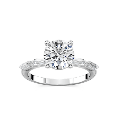 Kira Round Lab Grown Diamond Spaced Baguette Side Stone Engagement Ring