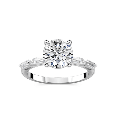 Kira Round Lab Grown Diamond Spaced Baguette Side Stone Engagement Ring