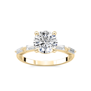Kira Round Lab Grown Diamond Spaced Baguette Side Stone Engagement Ring
