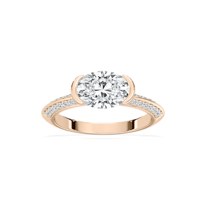 Kyra 2 ¹⁄₃ ctw Oval Lab Grown Diamond East West Knife Edge Side Stone Engagement Ring