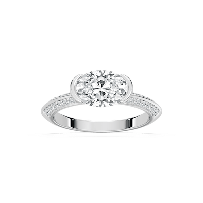 Kyra 2 ¹⁄₃ ctw Oval Lab Grown Diamond East West Knife Edge Side Stone Engagement Ring