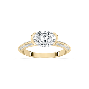 Kyra 2 ¹⁄₃ ctw Oval Lab Grown Diamond East West Knife Edge Side Stone Engagement Ring