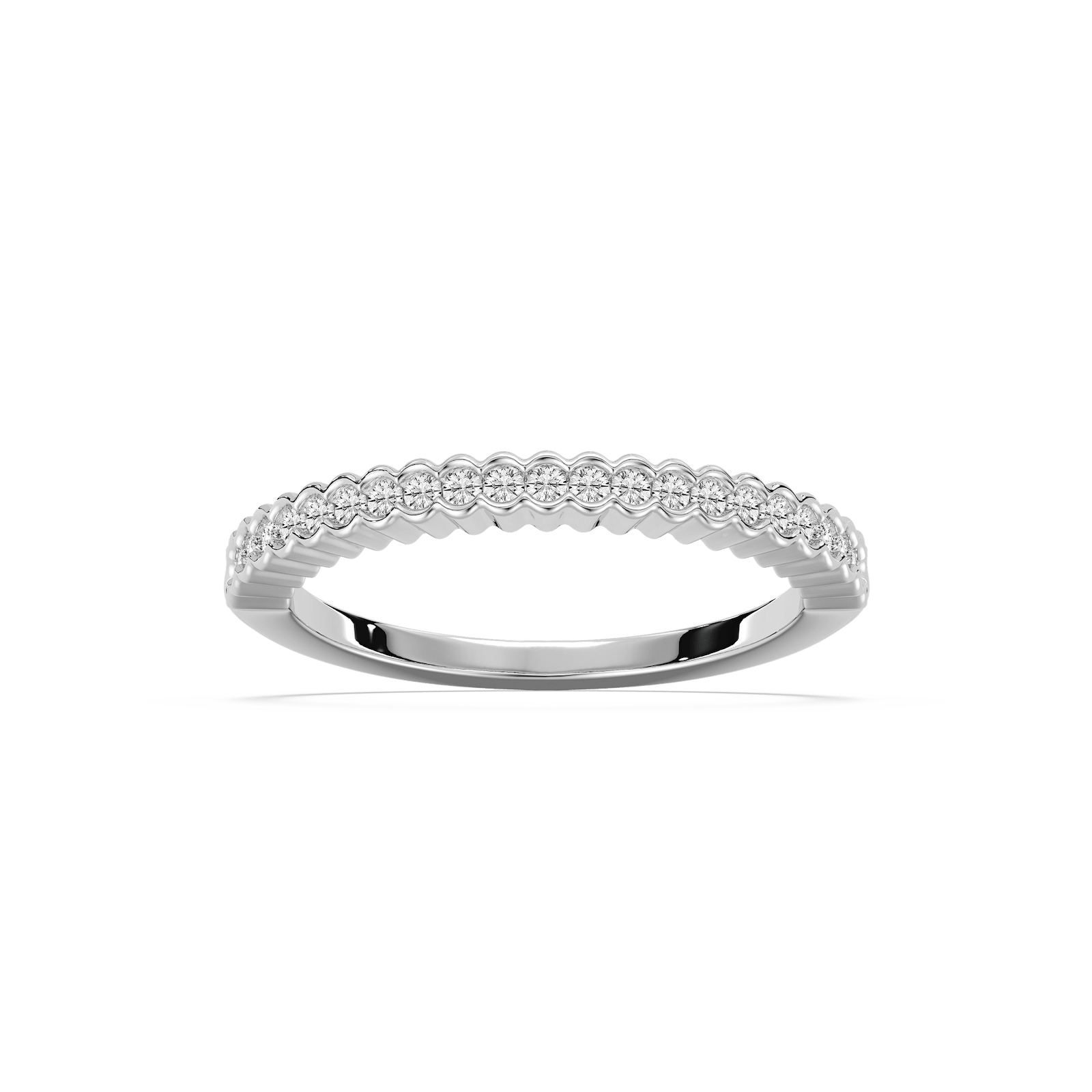 Lace Stackable Wedding Band with bezel set accented recycled diamonds in recycled 14K white gold | Lace Stackable Wedding Band bezel set accented recycled diamonds recycled 14K white gold